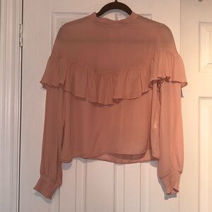 Long Sleeve Chiffon Pink Top, high neck